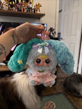 Baby Three Kawaii Plush Bunny Keychain - Mint & Light Blue